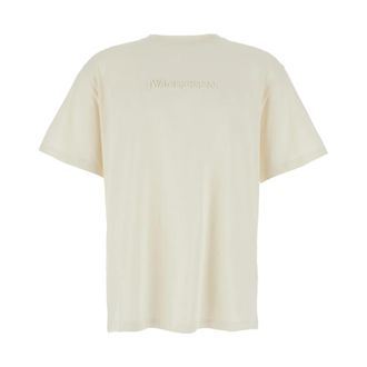 J.W.Anderson Tops, Heren, Wit, L, Katoen, Logo Embroidery T-Shirt