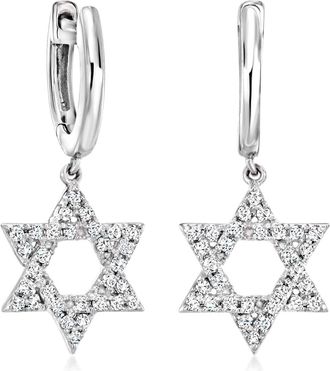 Ross-Simons Diamond Star Of David Hoop Drop Earrings in Sterling Silver