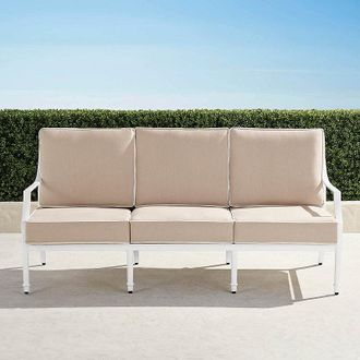 Frontgate Grayson Sofa with Cushions in White Aluminum - Standard, Indigo with Canvas piping - Frontgate