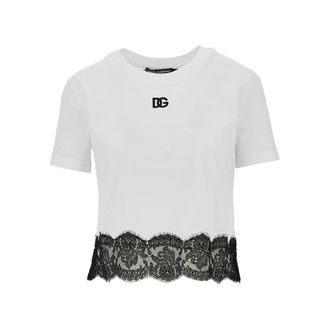 Dolce & Gabbana Cropped T-shirt with lace trimming Woman 40