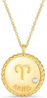 Allurez Aries Zodiac Diamond Medallion Disk Pendant Necklace 14k Yellow Gold