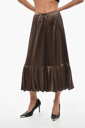 Dries Van Noten Satin Flared Skirt with Ruffles Dries Van Noten