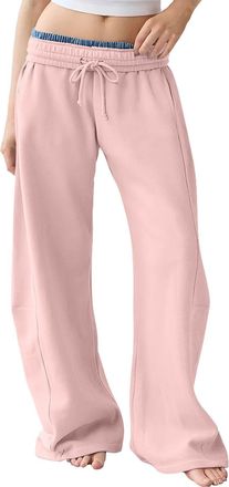 Generic Womens Tracksuit Bottoms Wide Leg Joggers Straight Leg Sweatpants Solid Color Casual Jogging Pants Sports Trousers for Yoga Baggy Fitness Gym Lounge W