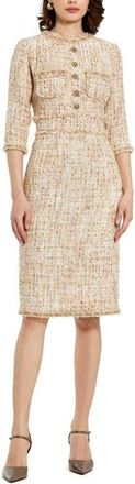 Mac Duggal Petite Beaded Trim Boucle Midi Dress with 3/4 Sleeves in Blush at Nordstrom, Size 10P