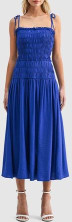 All in Favor Smocked Bodice Jersey Midi Dress in Cobalt at Nordstrom, Size X-Large