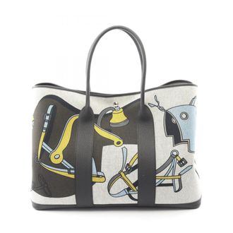 Herm&egrave;s Black Ecru Gray Multi-Color Toile H Leather Negonda Leather Handbag Tote Bag (Pre-Owned)