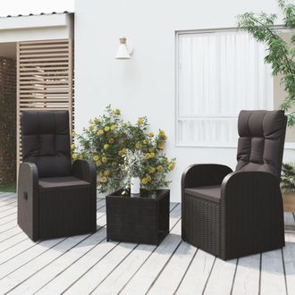 vidaXL Juego Sal&oacute;n Jard&iacute;n 3 Pzas Rat&aacute;n Sint&eacute;tico Y Acero Negro Vidaxl