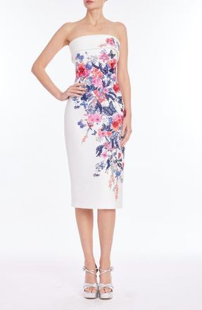 Badgley Mischka Beaded Strapless Midi Dress in Ivory Multi at Nordstrom, Size 14