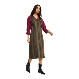 In Front Mary Jane Dress - Dames - Casual kleedjes - Bruin - L - Katoen - Kleedjes