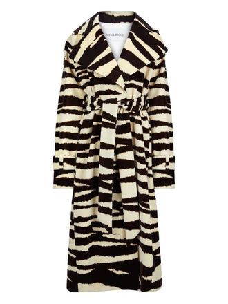 Nina Ricci zebra-print belted coat - women - Viscose/Polyester - 34 - Neutrals
