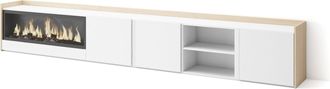 Skraut Home Skraut Home - Mueble Tv, Televisi&oacute;n, Muebles De Sal&oacute;n, Almacenaje, 315x35x50cm, Para Tv Hasta 80, Chimenea El&eacute;ctrica Xxl, Estilo Moderno, Blanco Y Rob