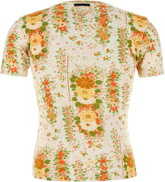 Prada Mens Floral-Printed Cotton T-Shirt Orange
