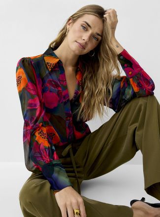 Icone Womens Sheer chiffon puff-sleeve blouse