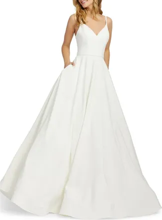 Mac Duggal Classic Sleeveless A-Line V-Neck Ballgown in White at Nordstrom, Size 10