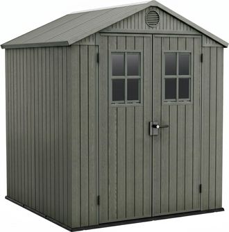 Keter Darwin 6x6 - Caseta De Jard&iacute;n 190x221x183 Cm Con 2 Puertas Para Almacenamiento De Herramientas Acabado Efecto Madera Evotech+ En Resina Verde