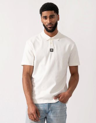 HUGO BOSS Mens HUGO Deabono Mens Interlock Cotton Polo Shirt with Stacked Logo - Natural 103 - White - Size: 42