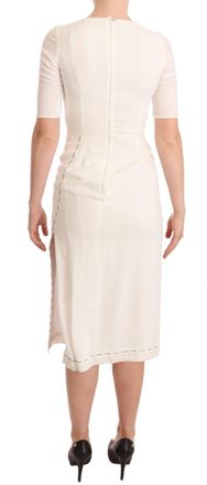 Dolce & Gabbana Womens White Floral Printed Crepe Midi Slit Dress Viscose