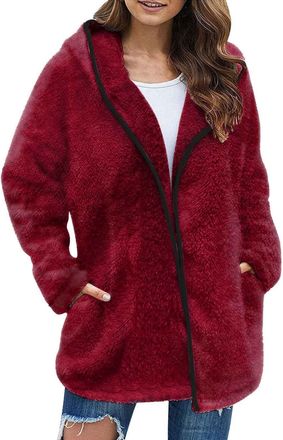 Generic Fleece Jacket Women Fluffy Teddy Coat Zip up Hoodie Thick Fleece Jackets Cardigan with Pockets Oversized Hoodies Outwear Hoody Warm Overcoat Ladies Pl