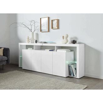 Dmora Credenza Wilmer, Buffet da soggiorno a 4 ante, Madia da salotto, Credenza moderna, 220x40h80 cm, Bianco lucido, con imballo rinforzato - Dmora