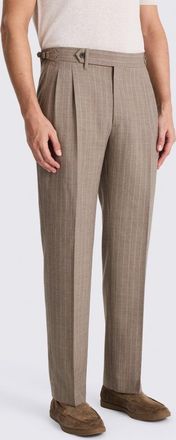 Moss Taupe Stripe Pleated Wool Trousers