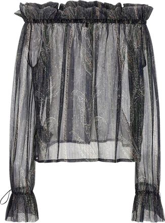 Saint Laurent Lurex Paisley Silk Cr&ecirc;pon Blouse - Black