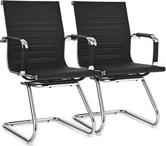 Costway Costway - Juego De 2 Sillas De Oficina, Silla Ergonomica Escritorio Piel De Pu, Sillas De Invitados Con Respaldo Medio, Mangas De Protecci&oacute;n Para Los 