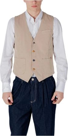 Gianni Lupo Jassen, Heren, Beige, S, Katoen, Beige Katoenen Mouwloze Gilet met V-hals