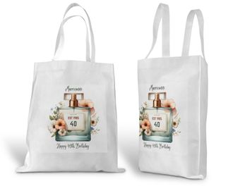 Generic Personalised Soft White Tote Shopping Bag with Perfume Bottle 1985 Design Gift For 40th Birthday Daughter|Mum|Nan|Nanny|Wife|Ladies (Print On Both Sid