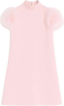 Valentino Short Dresses, female, Pink, M, Short Crepe Couture Dress with Feathers