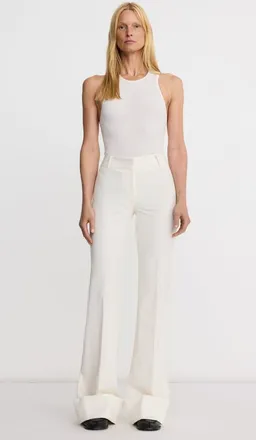 Smythe Wide Leg Cuffed Trouser in Chalk at Nordstrom, Size 16