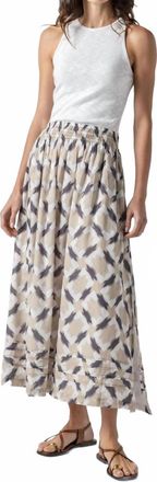 Lilla P Shirred Elastic Waist Midi Skirt In Natural Ikat