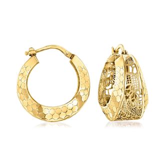 Ross-Simons Italian 14kt Yellow Gold Floral Filigree Hoop Earrings