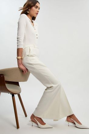 Karen Millen Womens Petite Polished Tailored Bootcut Trouser - White Viscose - Size 16 UK