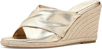 Vince Camuto Fisella Cross Band Espadrille Wedge Sandals Womens Wedge Shoes Egyptian Gold : 8.5 M, Leather
