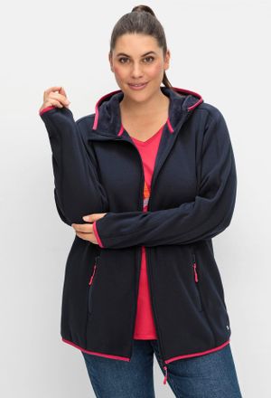 Sheego Fleecejacke SHEEGO, Damen, Gr. 40/42, blau (tiefblau), 75% Polyester, 20% Baumwolle, 5% Elasthan, unifarben, Jacken Fleecejacke