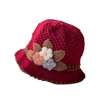 Generic Womens Classic French Artists Beret French Thicken Womens Flowers Knitted Woolen Hat Warm and Windproof Knitted Crochet Flower Knitting Hat French Hat