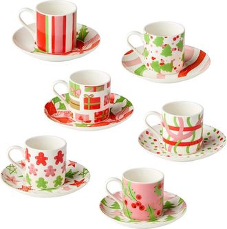 Certified International Scarlet Ribbon Set Of 6 Espresso Cups & Saucers