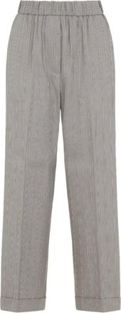 PESERICO Straight Trousers, female, Gray, S, Pinstriped Linen Trousers