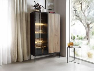 Vente-Unique Display Cabinet With 2 Doors & 1 Drawer With Leds In MDF & Smoked in Black