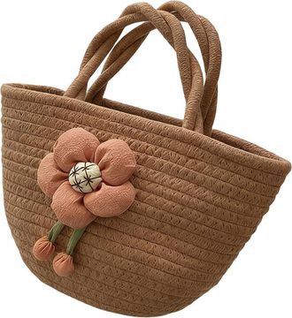 Generic Woven Rope Basket, Tote Bags for Women, Woven Shoulder Bag Straw Bag with Flower Decoration, Ladies Holiday Bags for Travel, Beach and Shopping, 28x25