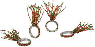 Tiramisu Set Of 4 Holly Berry Fireworks Napkin Rings