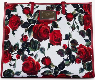 Dolce & Gabbana Shopper aus Canvas mit Rosenprint und Leder Large