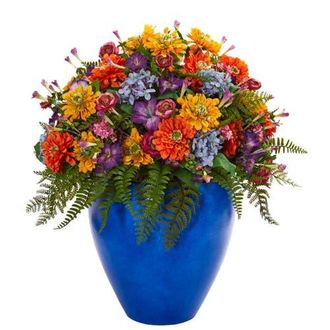 Nearly Natural Giant Mixed Floral Artificial Arrangement in Blue Vase in Multicolor at Nordstrom