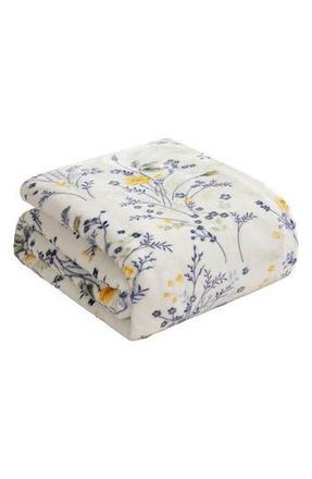 Lucky Brand Wildflower Faux Shearling Throw Blanket in Yellow Floral at Nordstrom Rack