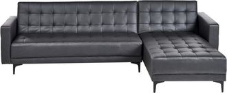 Beliani Sof&aacute; Esquinero 4 Plazas De Piel Sint&eacute;tica Negro Plateado Izquierdo Sala De Estar Aberdeen