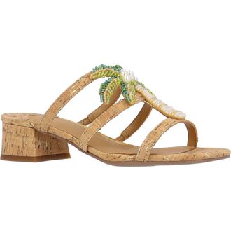 J. Rene&eacute; Palmetto Block Heel Sandal in Natural/Gold at Nordstrom, Size 10.5