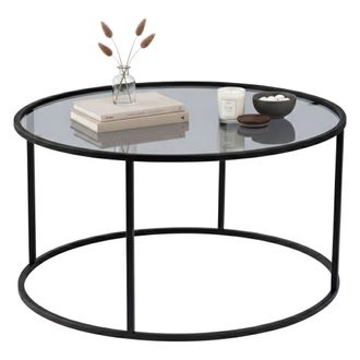 Dmora Dmora - Mesa De Caf&eacute; Geralt, Mesa De Centro Baja, Revistero Para Sof&aacute;, Estante De La Sala De Estar, 80x80 H43 Cm, Negro Y Gris
