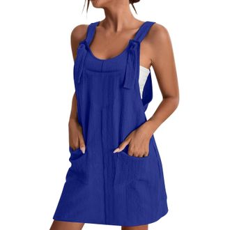 Generic Women Vest Mini Dresses Soild Color Casual Dress Round Neck Sexy Beach Dress Lightweight Summer Dress with Pockets Plain Boho Dress Vacation Outfits f