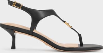 Charles & Keith Leather Thong Kitten Heels