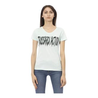 Trussardi T-shirt in Cotone con Stampa Frontale - - Tops - Donna - Blu - 2XL